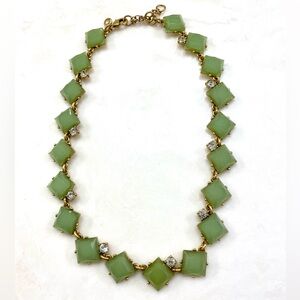 J. Crew Gold-Tone Necklace with Pale Green Square Stones and Clear Crystals